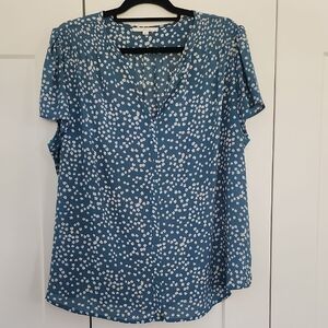 Fun 2 Fun Teal and White Polka Dot Blouse